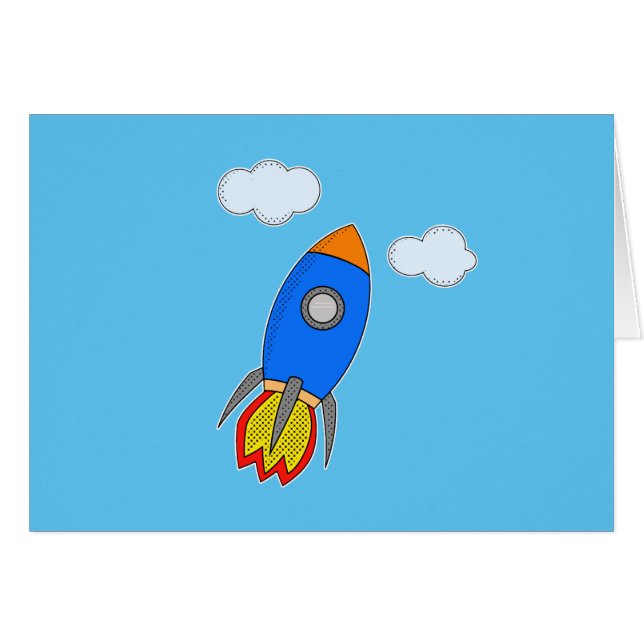Cartoon Rocket In Blue Sky (Front Horizontal)