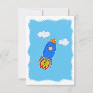 Cartoon Rocket In Blue Sky Card