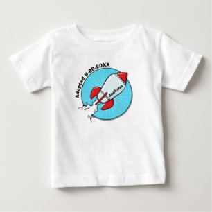 Cartoon Rocket Ship Adoption Fun Design Baby T-Shirt