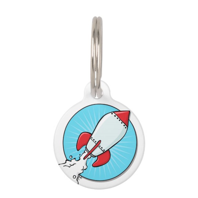 Cartoon Rocket Ship Design Pet Tag (Front)