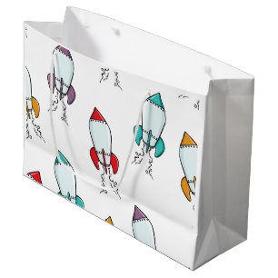 Cartoon Rocket Ship Pattern Large Gift Bag