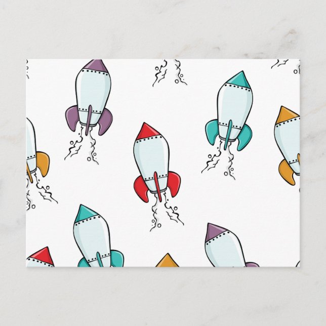 Cartoon Rocket Ship Pattern Postcard (Front)