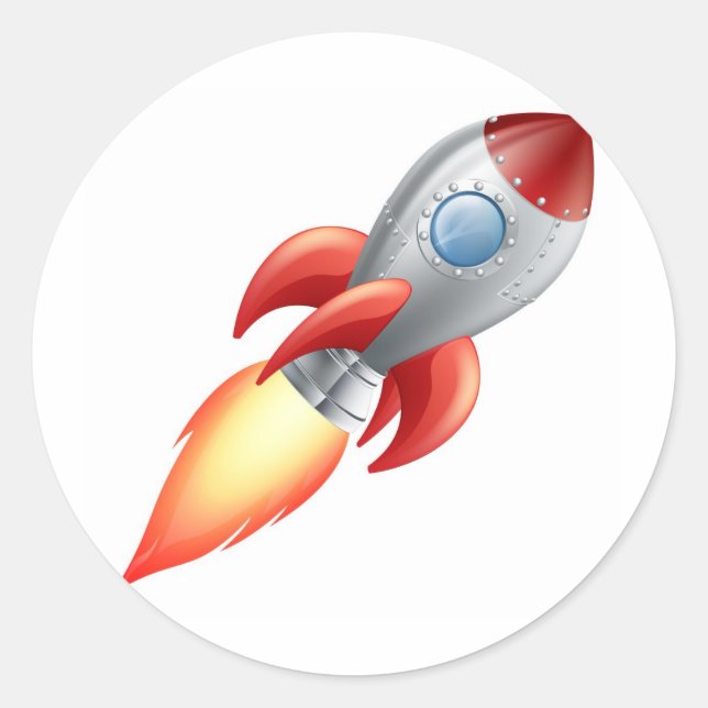 Cartoon rocket space ship classic round sticker (Front)