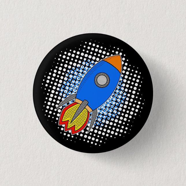 Cartoon Rocket With Halftones Galaxy  3 Cm Round Badge (Front)