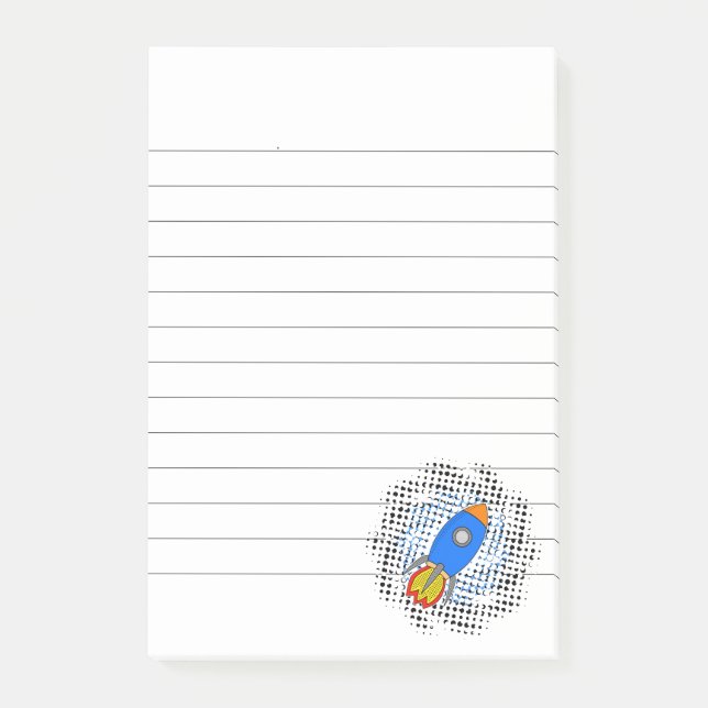 Cartoon Rocket With Halftones Galaxy Lined Post-it Notes (Front)