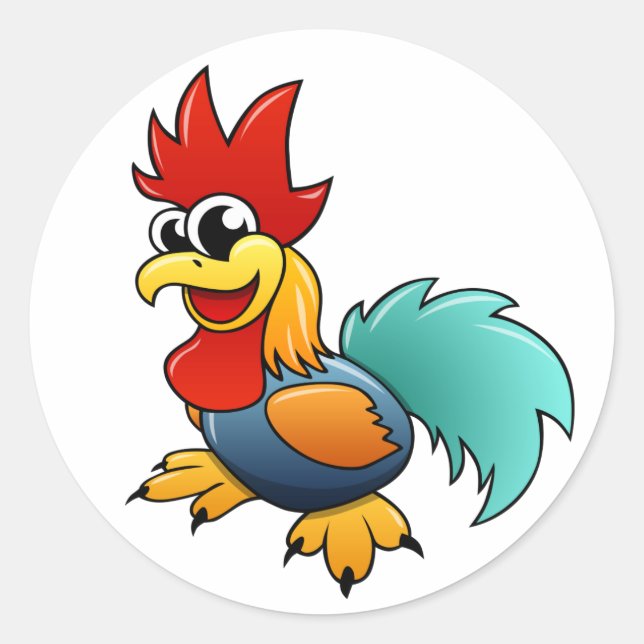 Cartoon Rooster Classic Round Sticker (Front)