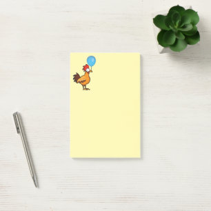 Cartoon Rooster Holding Blue Balloon Post-it Notes