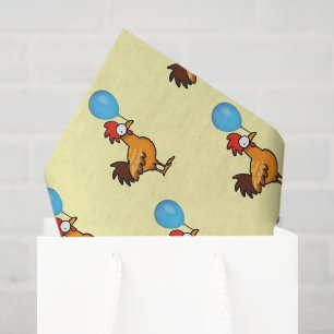 Cartoon Rooster Holding Blue Balloon Tissue Paper