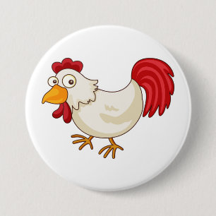 Cartoon Rooster White Chicken 7.5 Cm Round Badge