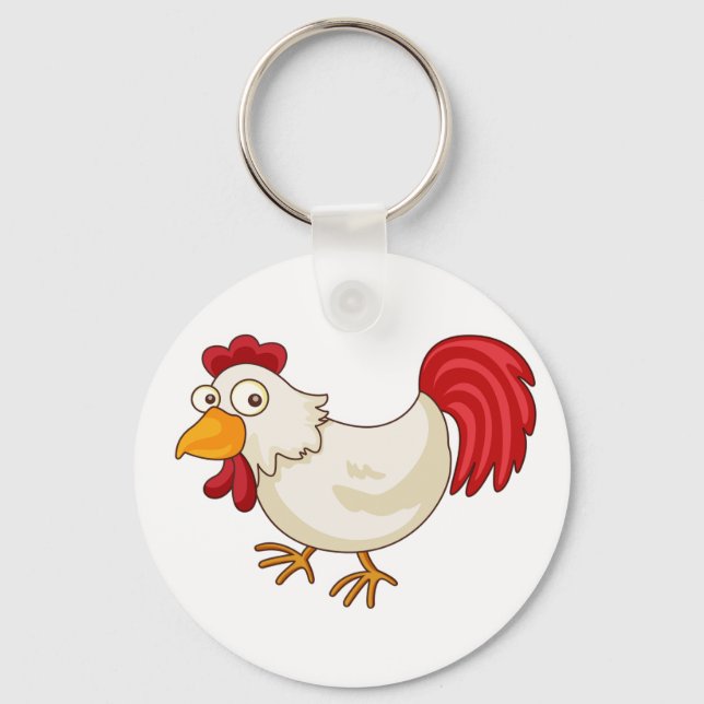 Cartoon Rooster White Chicken Key Ring (Front)