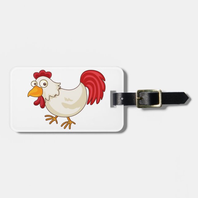 Cartoon Rooster White Chicken Luggage Tag (Front Horizontal)