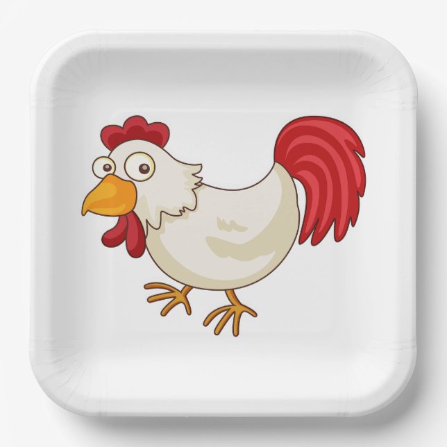 Cartoon Rooster White Chicken Paper Plate (Front)