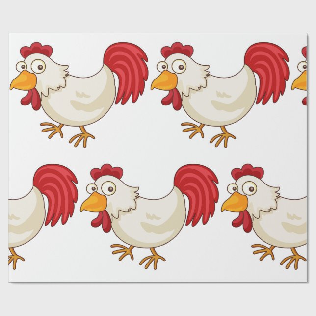 Cartoon Rooster White Chicken Wrapping Paper (Flat)