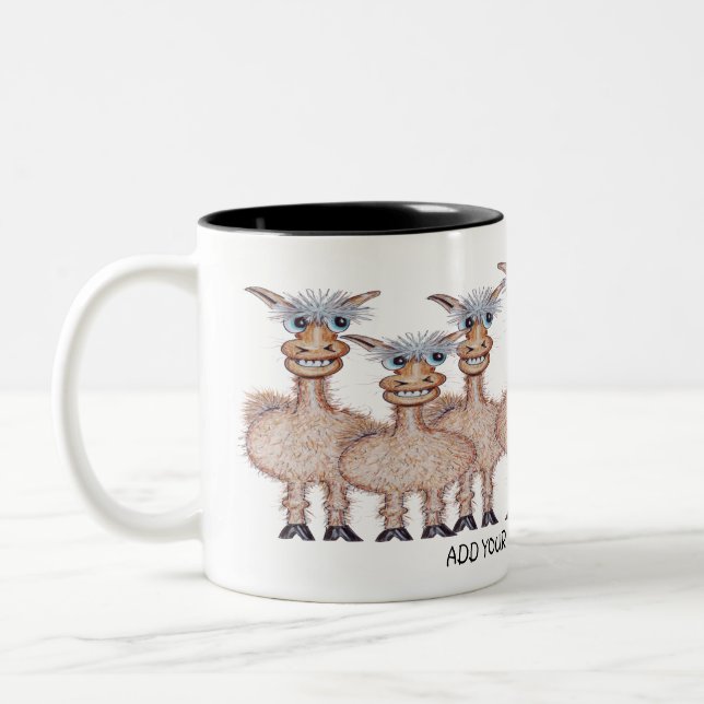 Cartoon Row of Funny Alpacas Two-Tone Coffee Mug (Left)