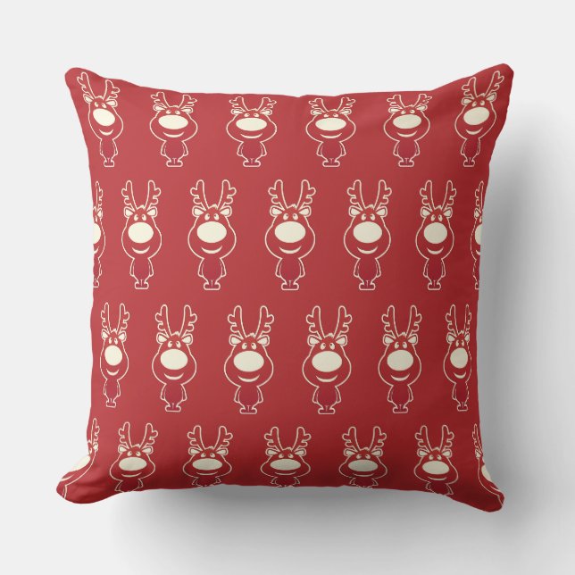 Cartoon Rudolph Red Pattern Cushion (Front)