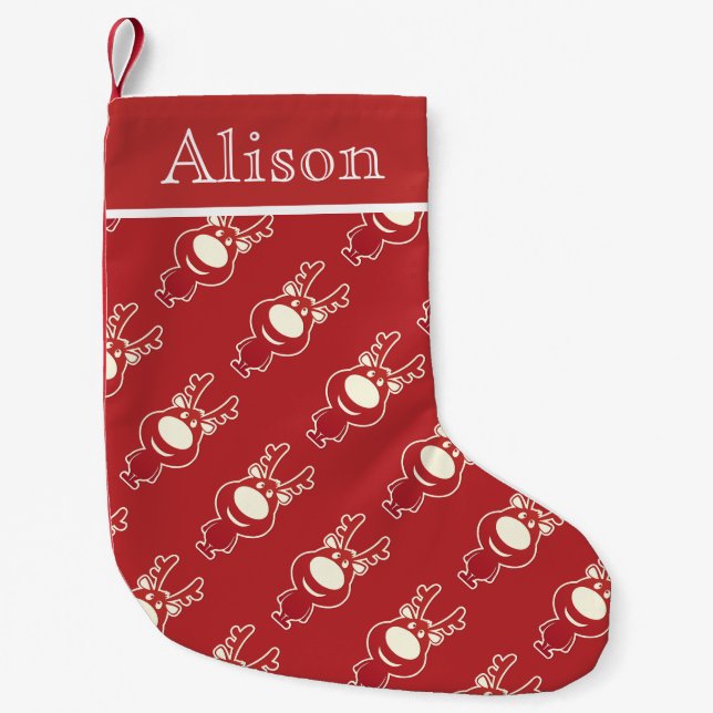 Cartoon Rudolph Red Pattern Personalised Small Christmas Stocking (Front)