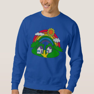Cartoon rural scene with rainbow and country house sweatshirt
