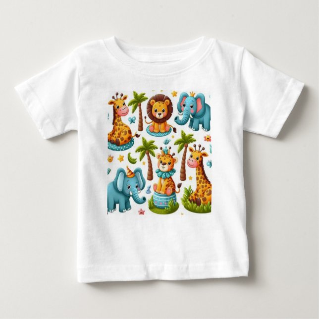 Cartoon Safari Animals Baby T-shirt  (Front)