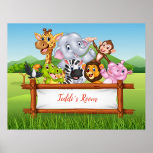 Cartoon safari animals poster