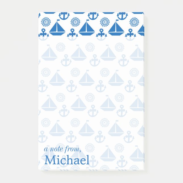 Cartoon Sail Boat Pattern | Add Your Name Post-it Notes (Front)