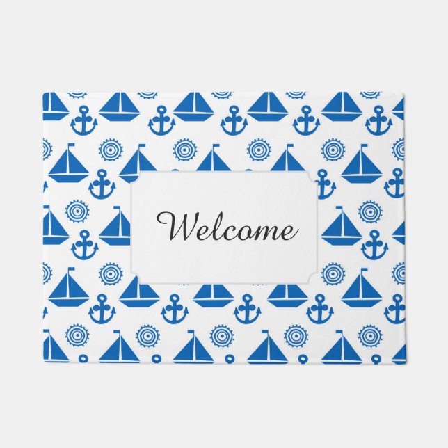 Cartoon Sail Boat Pattern | Add Your Text Doormat (Front)