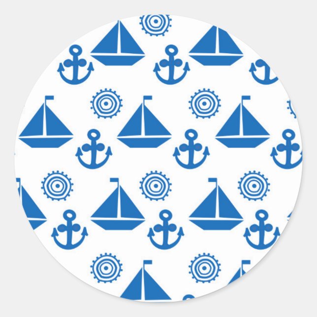 Cartoon Sail Boat Pattern Classic Round Sticker (Front)