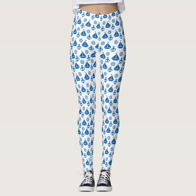 Cartoon Sail Boat Pattern Leggings (Front)