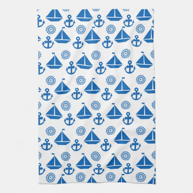 Cartoon Sail Boat Pattern Tea Towel (Vertical)