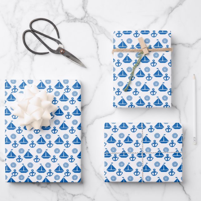 Cartoon Sail Boat Pattern Wrapping Paper Sheet (Front)