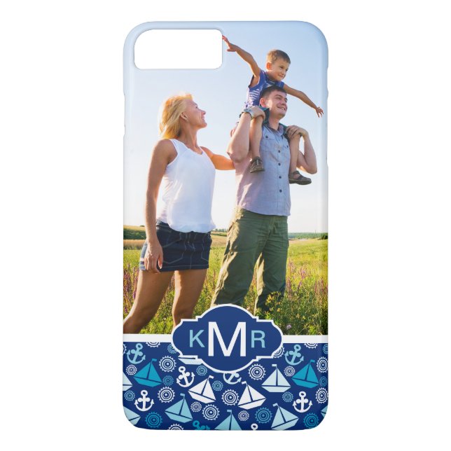 Cartoon Sailboats Pattern| Your Photo & Monogram Case-Mate iPhone Case (Back)