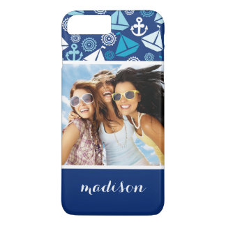 Cartoon Sailboats Pattern | Your Photo & Name iPhone 8 Plus/7 Plus Case