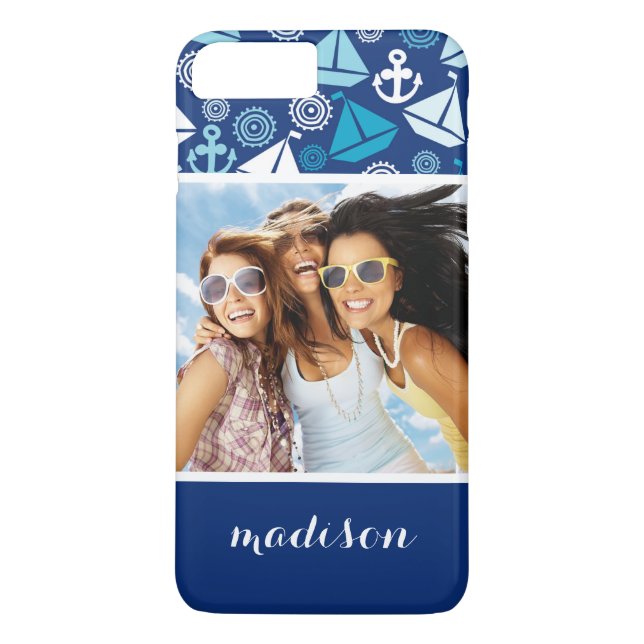 Cartoon Sailboats Pattern | Your Photo & Name Case-Mate iPhone Case (Back)