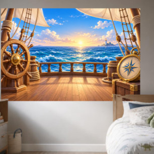 Cartoon Sailing Ship Deck Ocean Adventure Photo Banner