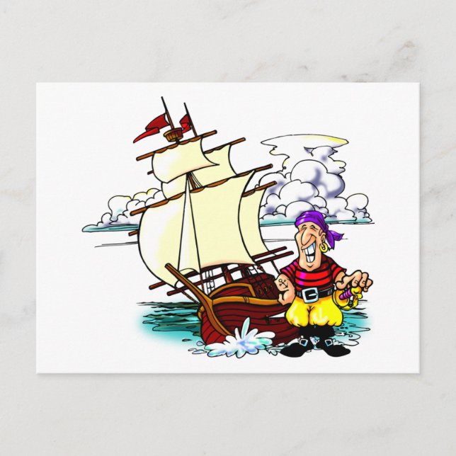 Cartoon Sailing Ship Postcard (Front)