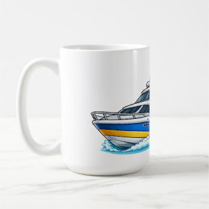 Cartoon Sailor with Yacht and Fish Nautical Art Coffee Mug