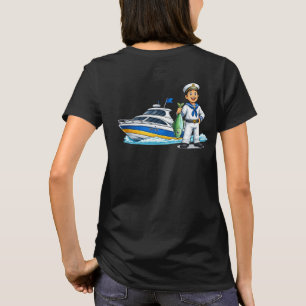 Cartoon Sailor with Yacht and Fish Nautical Art T-Shirt