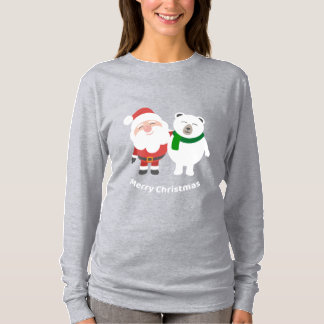 Cartoon Santa and Polar Bear, Merry Christmas T-Shirt