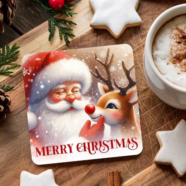Cartoon Santa and Rudolph Cute Christmas Coasters (Cartoon Santa and Rudolph Cute Christmas Coasters)