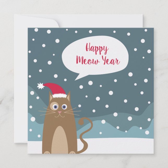 Cartoon santa cat in snowflakes, happy new year (Front)