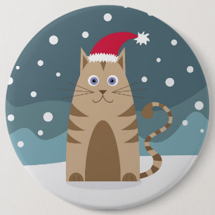 Cartoon santa cat snow xmas night 6 cm round badge
