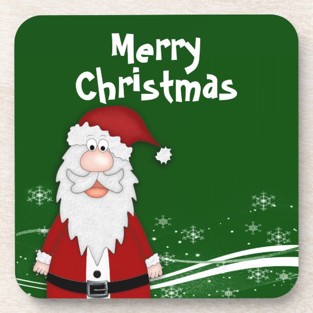 Cartoon Santa Christmas Gift Tag Coaster (Front)