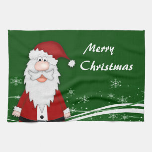 Cartoon Santa Christmas Tea Towel