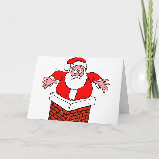 cartoon Santa Claus got stuck in the chimney Card (Front)
