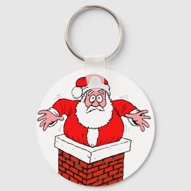 cartoon Santa Claus got stuck in the chimney Key Ring (Front)