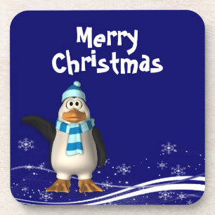 Cartoon Santa Claus Penguin Christmas Coaster