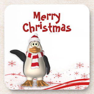 Cartoon Santa Claus Penguin Christmas Coaster