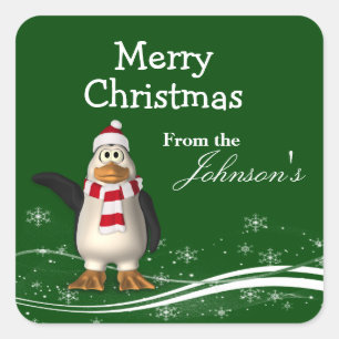 Cartoon Santa Claus Penguin Christmas Gift Tags