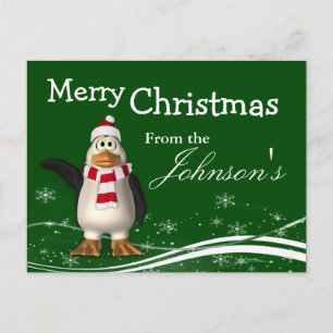 Cartoon Santa Claus Penguin Christmas Greeting Holiday Postcard