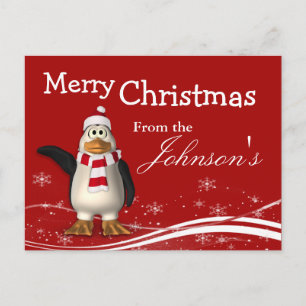Cartoon Santa Claus Penguin Christmas Greeting Holiday Postcard