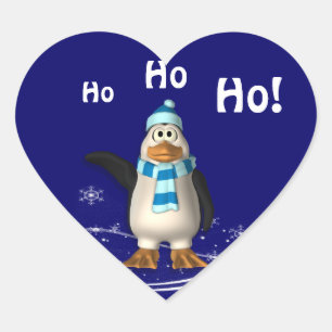 Cartoon Santa Claus Penguin Christmas Heart Sticker